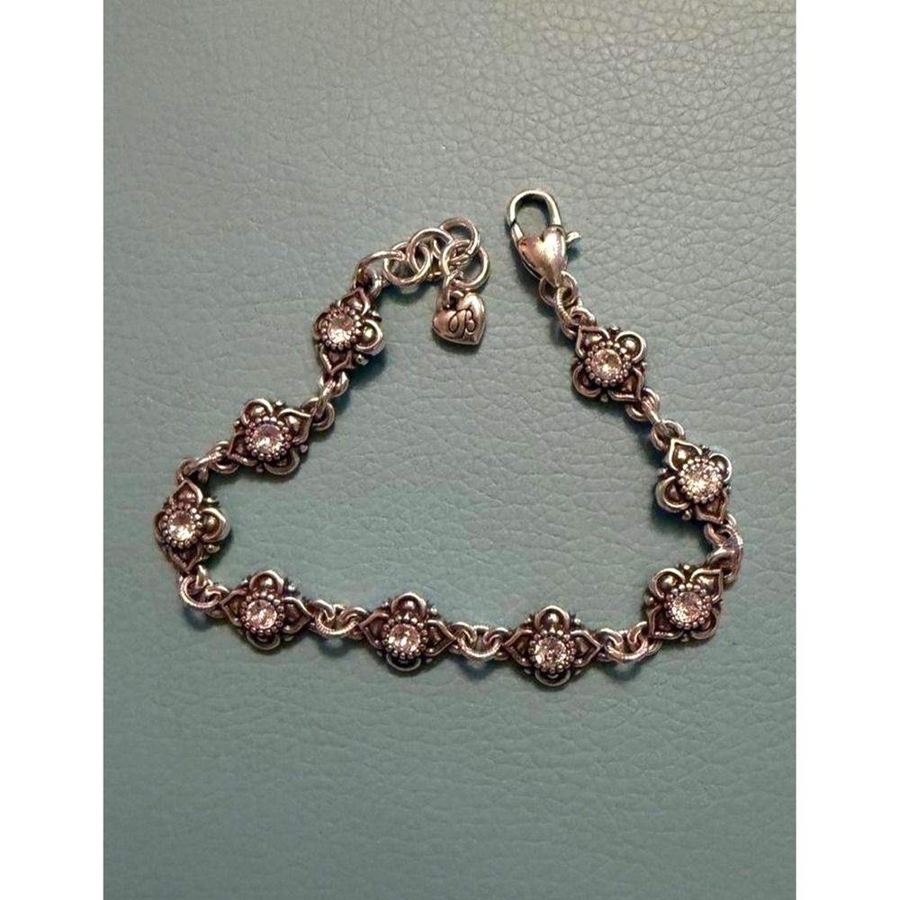 Authentic Brighton Retired Silver-Plated Crystal Floral Station Link Bracelet